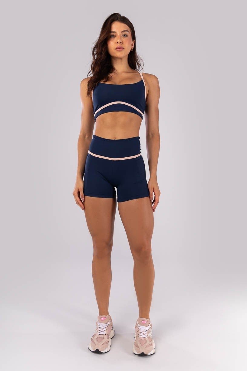 Short con Bolsillos y Chapado en la Cintura (Azul Marino / Rosa Bebé) - Imagen 4