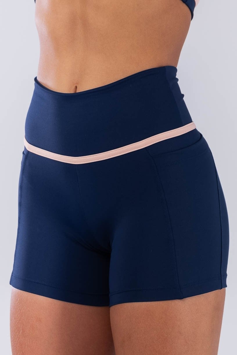 Short con Bolsillos y Chapado en la Cintura (Azul Marino / Rosa Bebé)