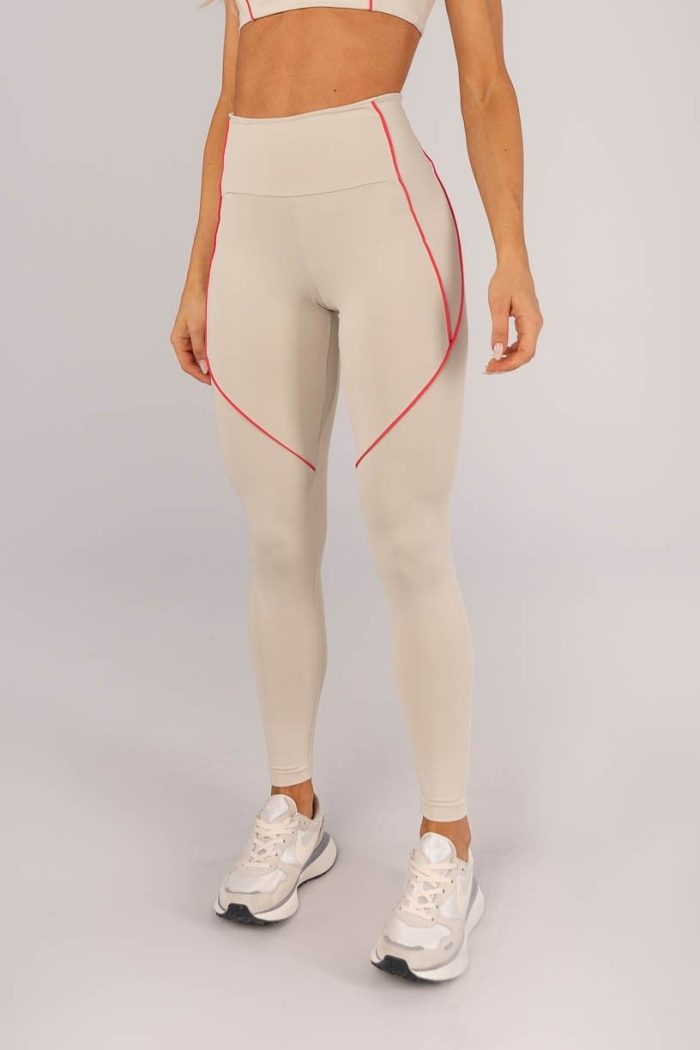 Legging con Bolsillo y Ribete en los Laterales (Beige / Rosa Fucsia) - Imagen 4